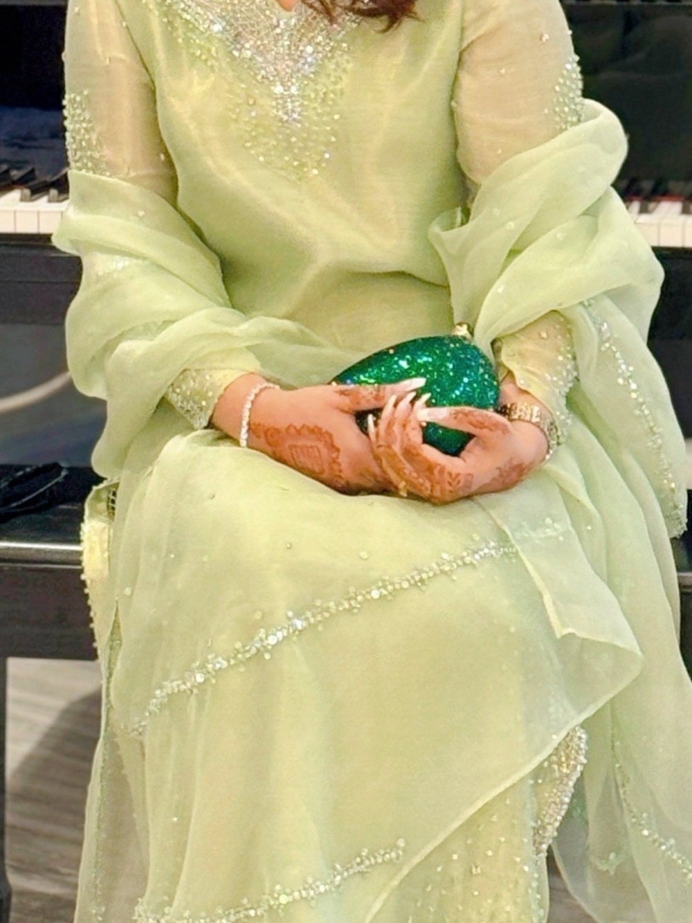 Farida Hasan Mint Green Embellished Women’s Dress - Picture 4 of 6